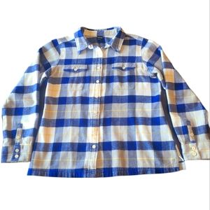 Patagonia Fjord Flannel: blue, gray and plaid button down shirt size 14